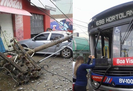 Ônibus derruba poste no centro