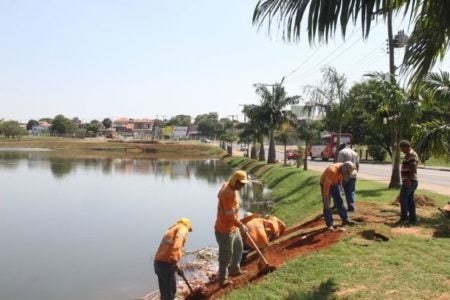 Plantio de grama ao redor da lagoa do Jardim Amanda está em fase final
