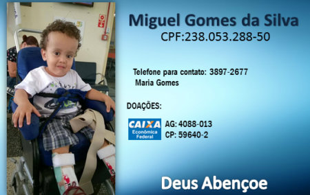 Campanha arrecada dinheiro para tratamento de garoto de 2 anos