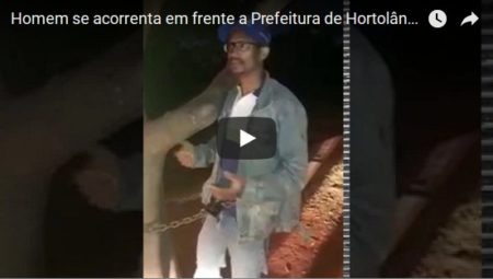 Homem se acorrenta em frente a Prefeitura de Hortolândia