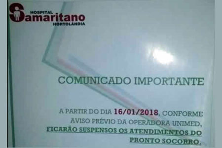 Hospital Samaritano não atenderá mais Pronto Socorro pela Unimed