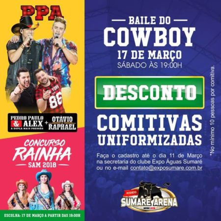 Baile do Cowboy Sumaré Arena acontece no dia 17/03