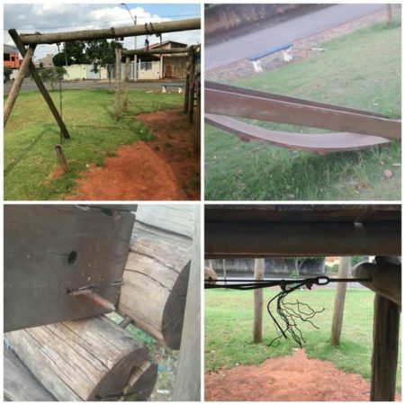 Com bancos e brinquedos quebrados, praça no Remanso está abandonada