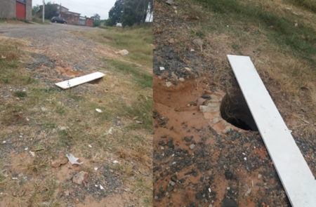 Moradores reclamam de bueiro sem tampa no meio da rua, no Parque Perón