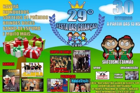 Dia 30 tem festa das crianças no Jardim Adelaide