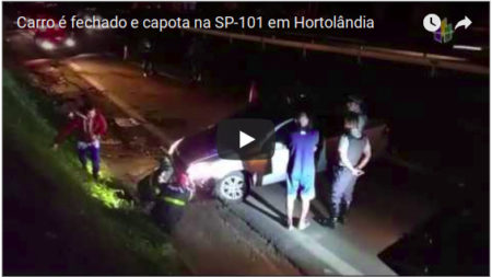 Carro é fechado e capota na SP-101 em Hortolândia