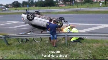 Motorista perde o controle e capota na SP 101 em Hortolândia