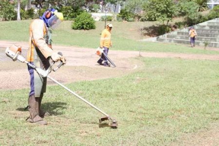 Prefeitura realiza mutirão de poda do mato e limpeza na praça A Poderosa