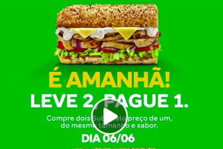 Subway: segundo lanche de graça nesta quinta