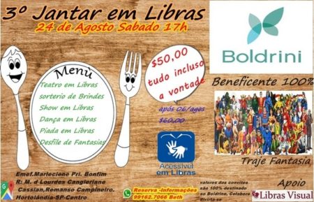 Jantar Beneficente: Vem ai o 3º Jantar em Libras