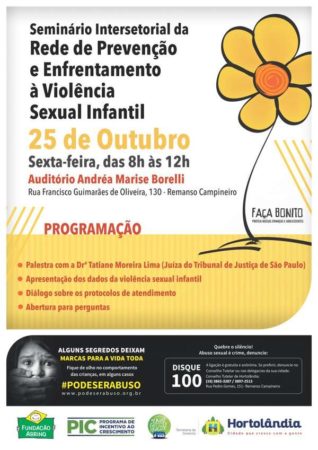 Seminário sobre violência sexual infantil é nesta sexta-feira (25/10)