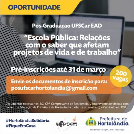 Parceria entre Prefeitura e UFSCar oferece pós-graduação gratuita a profissionais da Educação de Hortolândia