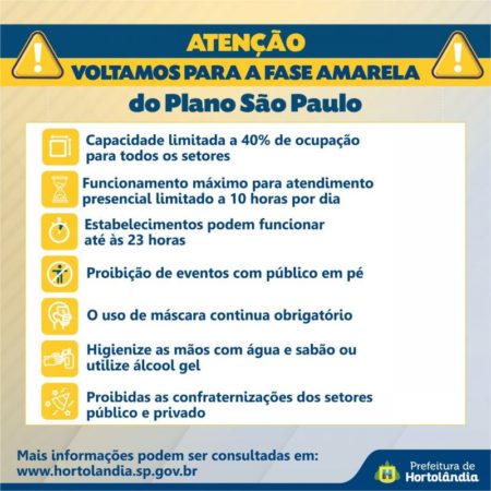 Com retorno à Fase Amarela, comércios podem funcionar por até 10h diárias