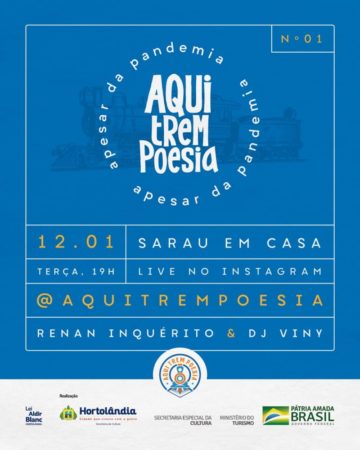 Live “Sarau em Casa” apresenta Renan Inquérito e DJ Vinny nesta terça-feira (12/01)