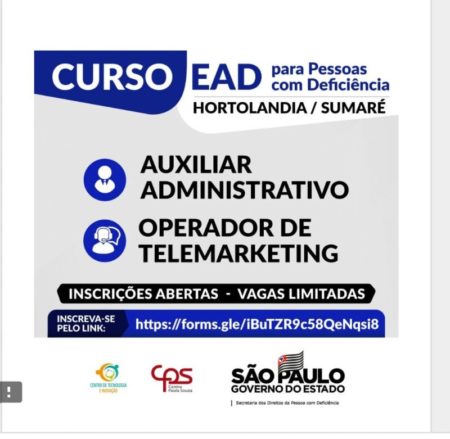 Abertas inscrições para cursos profissionalizantes gratuitos voltados a pessoas com deficiência