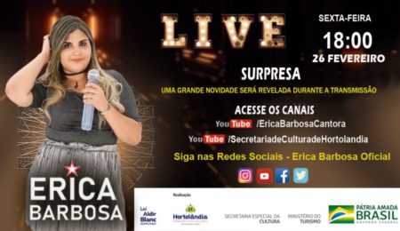 Cantora Érica Barbosa faz live de música sertaneja, nesta sexta-feira (26/02)