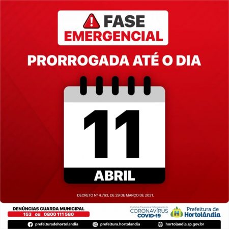 Fase Vermelha Emergencial é prorrogada até 11 de abril em Hortolândia