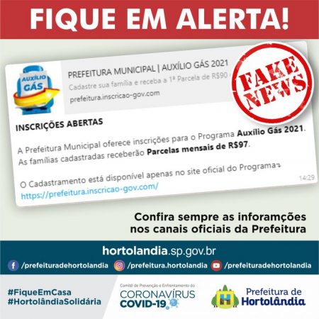 Prefeitura alerta para notícia falsa sobre Programa de Auxílio Gás