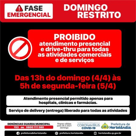 Hortolândia publica novo decreto restringindo atendimento presencial neste domingo (04/04)