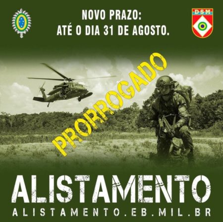 Prorrogado para 31 de agosto o alistamento militar obrigatório