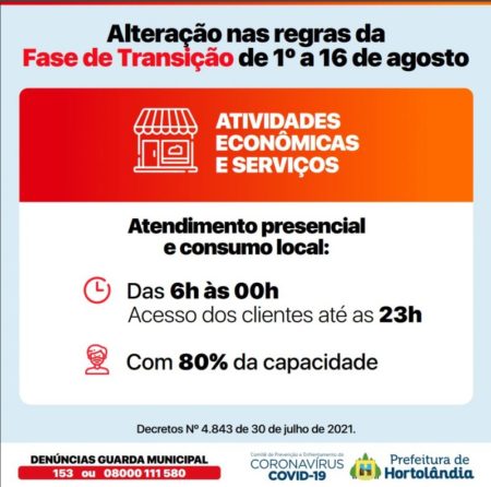 Hortolândia amplia horário de atividades econômicas até 0h a partir de domingo