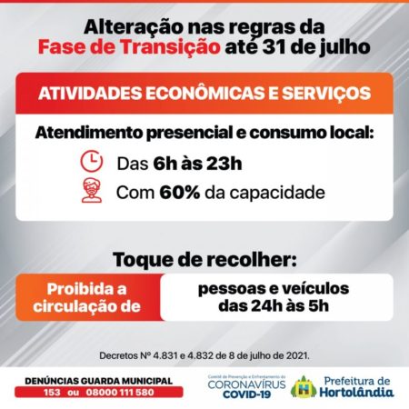 Prefeitura de Hortolândia amplia horário de funcionamento das atividades econômicas das 22h para as 23h