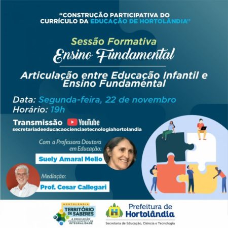 Hortolândia promove webinário gratuito sobre “Articulação entre Educação Infantil e Ensino Fundamental”, nesta segunda-feira (22/11)