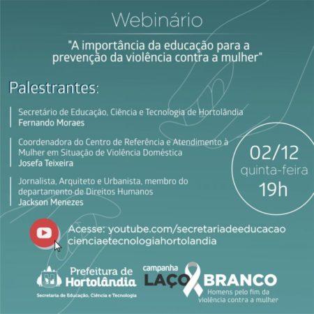 Webinário sobre prevenção da violência contra a mulher é nesta quinta-feira (02/12)