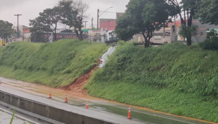 Chuva causa deslizamento de terra na SP-101