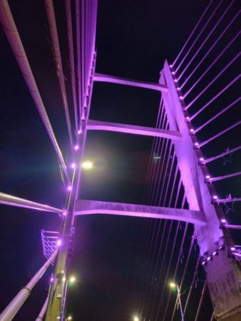 Iluminação da Ponte da Esperança: Fevereiro Roxo incentiva cuidados da população contra três doenças