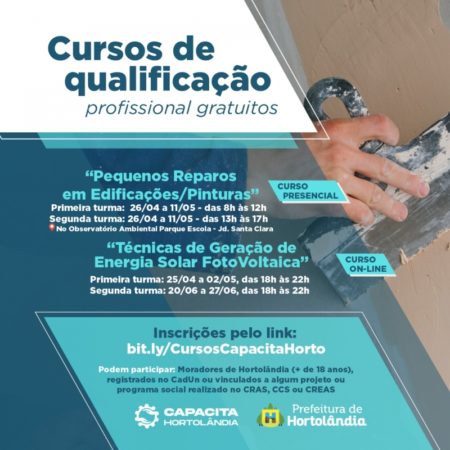 Cursos gratuitos do programa “Capacita Hortolândia” têm inscrições abertas até quinta-feira (31/03), com aulas presenciais e remotas