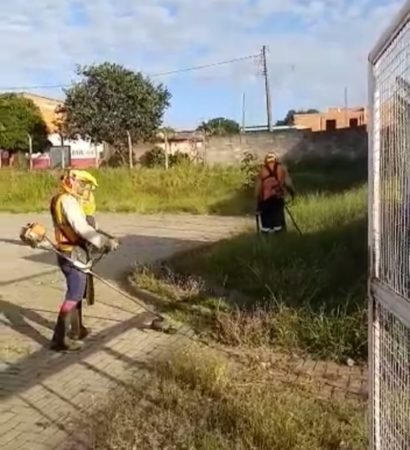 Prefeitura realiza mutirão de poda do mato em unidade de saúde no Jardim Santiago