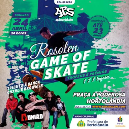 Evento “Rosolen Game of Skate” promove competição sobre quatros rodinhas na Praça A Poderosa, neste domingo (24/04)