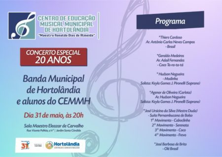 Centro de Educação Musical de Hortolândia comemora 20 anos, nesta terça-feira (31/05)