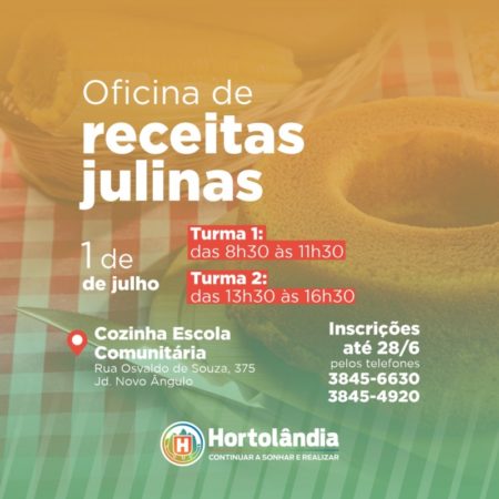 Oficina gratuita de receitas julinas está com inscrições abertas