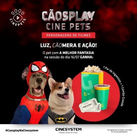 Cachorro fantasiado é atração no Cinema de Hortolândia