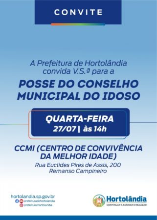 Cerimônia de posse dos novos integrantes do Conselho Municipal do Idoso de Hortolândia é na quarta-feira (27/07)