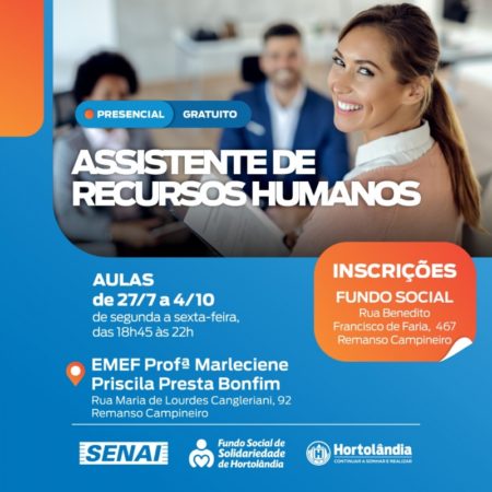 Curso de Assistente de Recursos Humanos gratuito em Hortolândia