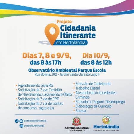 Cidadania Itinerante oferecerá serviços gratuitos à população de Hortolândia
