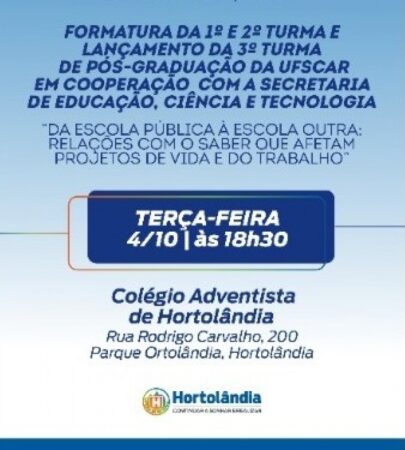 Formatura em Especialização da UFSCar é nesta terça (04/10)