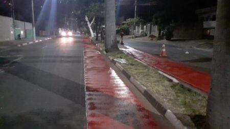 Pintura de ciclofaixa é reforçada pela Prefeitura de Hortolândia no Jardim Amanda