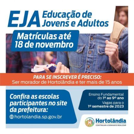 Inscrições para ingresso na Educação de Jovens e Adultos em 2023 encerram-se na sexta-feira (18/11)