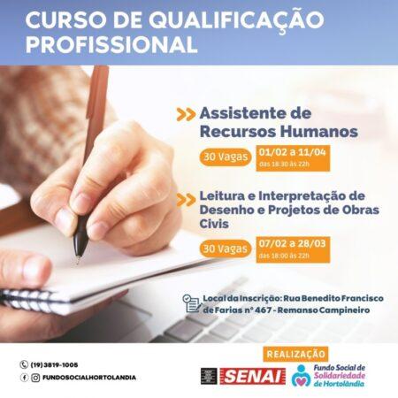 Fundo Social de Hortolândia abre inscrições para cursos profissionalizantes do SENAI