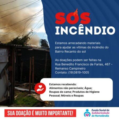 Fundo Social de Hortolândia lança campanha “SOS Incêndio”
