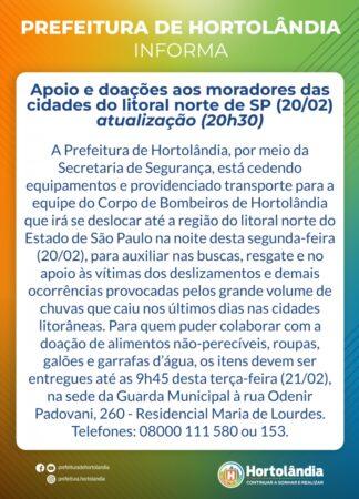 Apoio e doações aos moradores das cidades do litoral norte de SP (20/02) – Informação atualizada às 20h30
