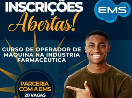 Inscrições gratuitas para o curso de operador de máquinas na indústria farmacêutica, que dará possibilidade para 20 alunos ingressarem na EMS
