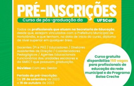 Hortolândia e UFSCar fazem parceria e abrem inscrições para curso de pós-graduação na próxima segunda-feira (25)