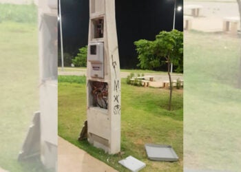 Vandalismo compromete estrutura de poste no Lago da Fé
