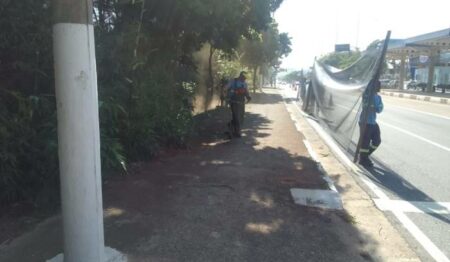 Av. Olívio Franceschini, em Hortolândia, recebe limpeza e poda de mato