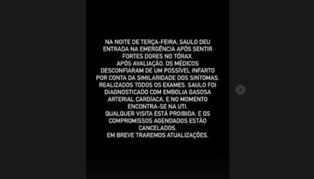 Saulo Poncio, cantor e influenciador com mais de 2 milhões de seguidores, é internado com embolia gasosa
